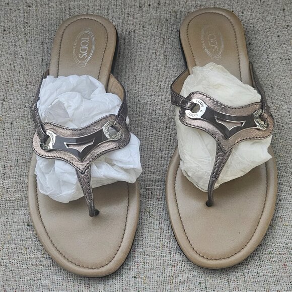 Tod's Women Sandal Brown Leather Upper Flat Shoes Made in Italy Size 39.5 - Picture 7 of 16